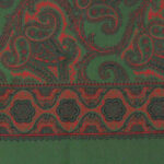 Long silk evening scarf with a green border and a red and green design