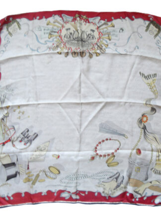 Opera theme design silk scarf with a red border