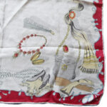 Opera theme design silk scarf with a red border