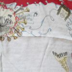 Opera theme design silk scarf with a red border