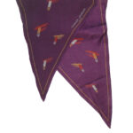 Charles Jourdan long silk scarf with a design of lipstick covered lips smoking a cigarette on a purple background