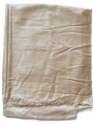 Louis Vuitton pale gold logo repeat wool shawl