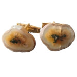 Natural stone slice cufflinks with gold tone metal backs