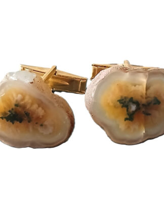 Natural stone slice cufflinks with gold tone metal backs