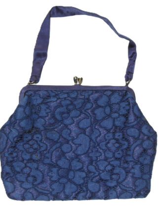 Salisburys blue lace evening bag with cream satin lining