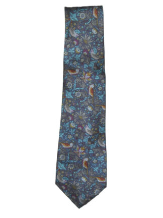Liberty bird and flower design on a blue background silk tie