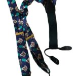 Portfolio Percy Ellis silk braces with a design of a hand holding poker cards on a dark blue background