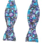 Blue and purple design self tie bow tie