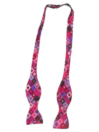 Pink and purple diamsond design self tie silk bow tie