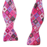 Pink and purple diamsond design self tie silk bow tie