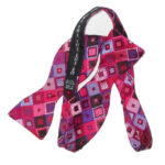 Pink and purple diamsond design self tie silk bow tie