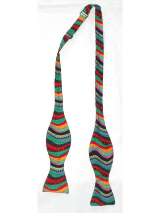Multi colour wavy stripe self tie bow tie