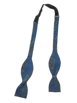 Frederick Theak blue paisley design self tie bow tie