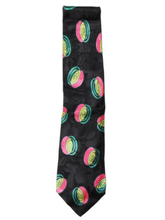 Santostefano jacquard silk tie with a black background and a design in fluorescent colours