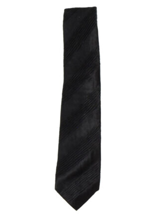 Christensen black silk tie with pleated diagonal stripes