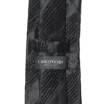 Christensen black silk tie with pleated diagonal stripes