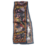 Long printed silk scarf depicting historical figures and buildings