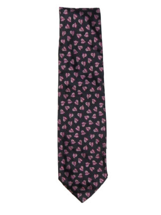 ves Saint LAlurent silk tie with a navy background and a small mauve leaf design