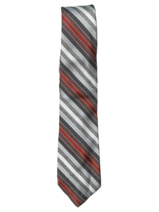 Ted Lapidus diagonal stripe design silk tie with gold, red, white and black stripes