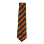Burberrys silk tie with dark gold and dark blue diagonal stripes with red and dark blue lines