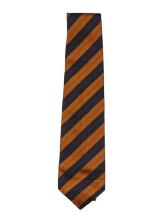Burberrys silk tie with dark gold and dark blue diagonal stripes with red and dark blue lines