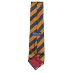 Burberrys silk tie with dark gold and dark blue diagonal stripes with red and dark blue lines