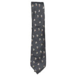 Lancetti black background silk tie with a small grey, blue and red design