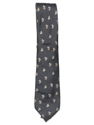 Lancetti black background silk tie with a small grey, blue and red design