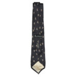 Lancetti black background silk tie with a small grey, blue and red design